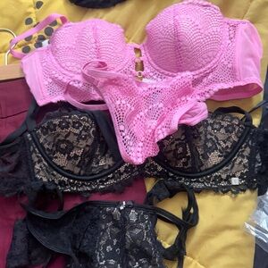 Adore Me Pink and Black Lace Bra Set size 34 c size small never worn
